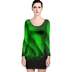 Aurora Borealis Northern Lights Long Sleeve Velvet Bodycon Dress by Ket1n9