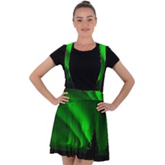 Aurora Borealis Northern Lights Velvet Suspender Skater Skirt