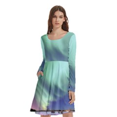 Aurora Borealis Alaska Space Long Sleeve Knee Length Skater Dress With Pockets by Ket1n9