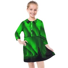 Aurora Borealis Northern Lights Kids  Quarter Sleeve Shirt Dress by Ket1n9