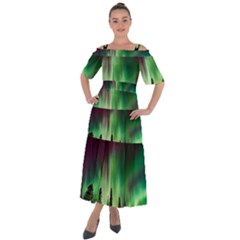 Aurora Borealis Northern Lights Shoulder Straps Boho Maxi Dress  by Ket1n9