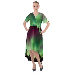 Aurora Borealis Northern Lights Front Wrap High Low Dress by Ket1n9