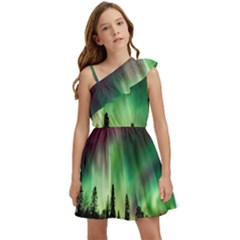 Aurora Borealis Northern Lights Kids  One Shoulder Party Dress by Ket1n9