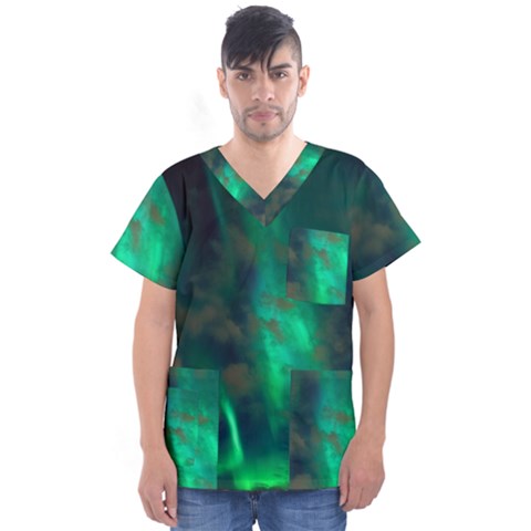 Northern Lights Plasma Sky Men s V-neck Scrub Top by Ket1n9