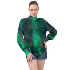 Northern Lights Plasma Sky High Neck Long Sleeve Chiffon Top by Ket1n9