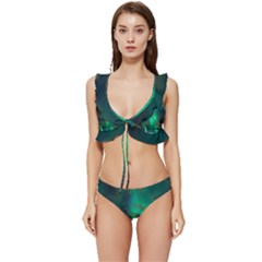 Northern Lights Plasma Sky Low Cut Ruffle Edge Bikini Set