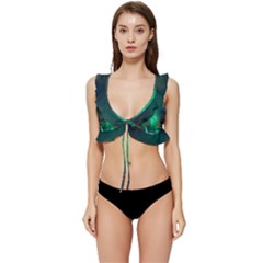 Northern Lights Plasma Sky Low Cut Ruffle Edge Bikini Top by Ket1n9