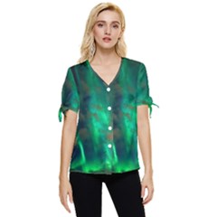 Northern Lights Plasma Sky Bow Sleeve Button Up Top by Ket1n9