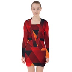 Abstract Triangle Wallpaper V-neck Bodycon Long Sleeve Dress by Ket1n9