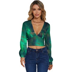 Northern Lights Plasma Sky Long Sleeve Deep-v Velour Top by Ket1n9