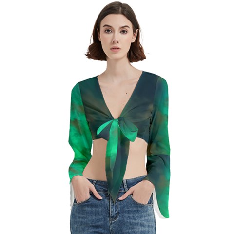 Northern Lights Plasma Sky Trumpet Sleeve Cropped Top by Ket1n9