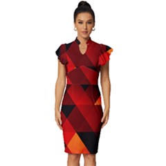 Abstract Triangle Wallpaper Vintage Frill Sleeve V-neck Bodycon Dress by Ket1n9