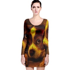 Cute 3d Dog Long Sleeve Velvet Bodycon Dress by Ket1n9