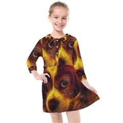 Cute 3d Dog Kids  Quarter Sleeve Shirt Dress by Ket1n9