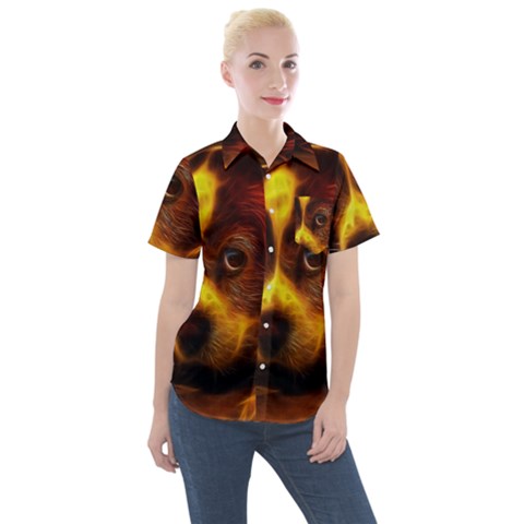 Cute 3d Dog Women s Short Sleeve Pocket Shirt by Ket1n9