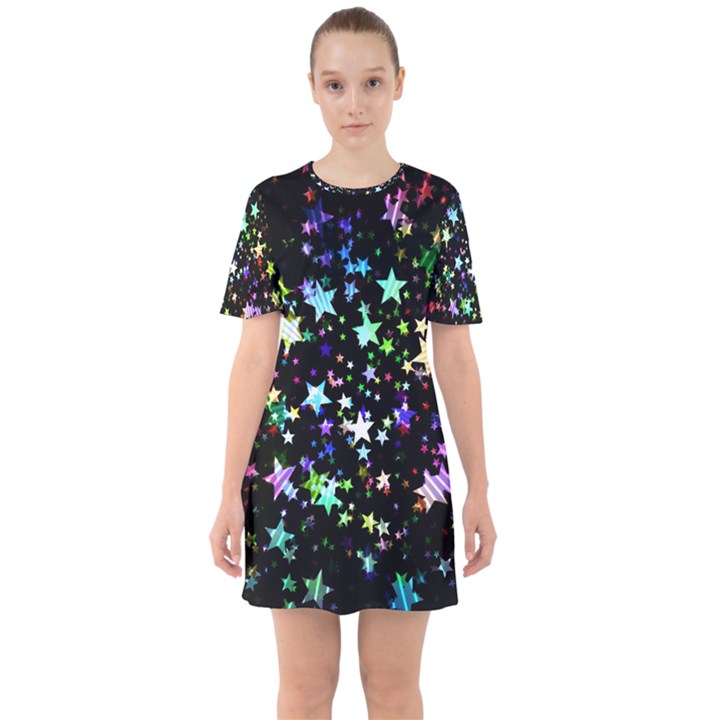 Christmas Star Gloss Lights Light Sixties Short Sleeve Mini Dress