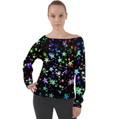 Christmas Star Gloss Lights Light Off Shoulder Long Sleeve Velour Top by Ket1n9