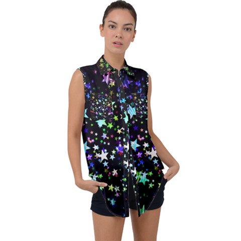 Christmas Star Gloss Lights Light Sleeveless Chiffon Button Shirt by Ket1n9