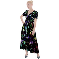 Christmas Star Gloss Lights Light Button Up Short Sleeve Maxi Dress by Ket1n9