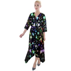 Christmas Star Gloss Lights Light Quarter Sleeve Wrap Front Maxi Dress by Ket1n9