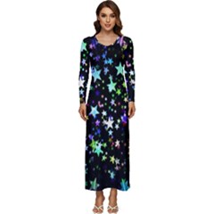 Christmas Star Gloss Lights Light Long Sleeve Longline Maxi Dress by Ket1n9