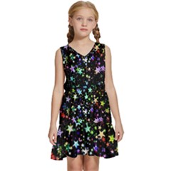 Christmas Star Gloss Lights Light Kids  Sleeveless Tiered Mini Dress by Ket1n9