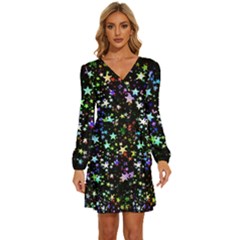 Christmas Star Gloss Lights Light Long Sleeve Waist Tie Ruffle Velvet Dress by Ket1n9