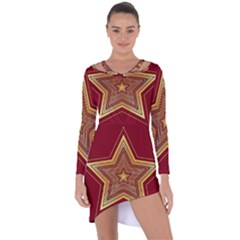 Christmas Star Seamless Pattern Asymmetric Cut-out Shift Dress by Ket1n9