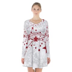 Christmas Star Snowflake Long Sleeve Velvet V-neck Dress by Ket1n9