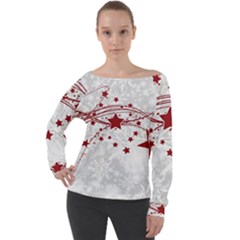 Christmas Star Snowflake Off Shoulder Long Sleeve Velour Top by Ket1n9