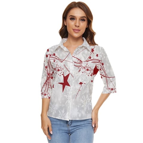 Christmas Star Snowflake Women s Quarter Sleeve Pocket Shirt by Ket1n9