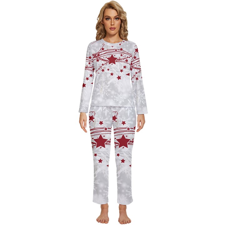 Christmas Star Snowflake Womens  Long Sleeve Lightweight Pajamas Set