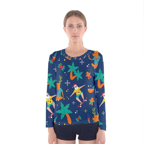 Colorful Funny Christmas Pattern Women s Long Sleeve T-shirt by Ket1n9