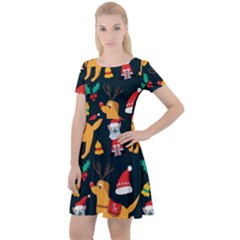 Funny Christmas Pattern Background Cap Sleeve Velour Dress  by Ket1n9