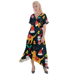 Funny Christmas Pattern Background Cross Front Sharkbite Hem Maxi Dress by Ket1n9