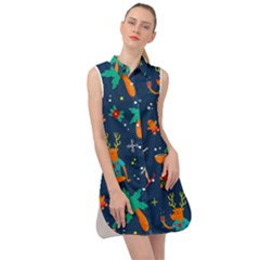 Colorful Funny Christmas Pattern Sleeveless Shirt Dress by Ket1n9