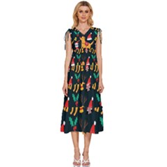 Funny Christmas Pattern Background V-neck Drawstring Shoulder Sleeveless Maxi Dress by Ket1n9