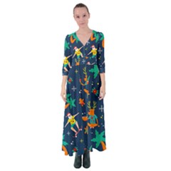 Colorful Funny Christmas Pattern Button Up Maxi Dress by Ket1n9