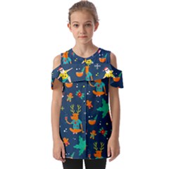 Colorful Funny Christmas Pattern Fold Over Open Sleeve Top