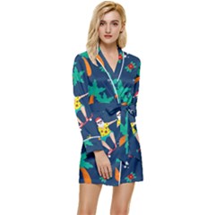 Colorful Funny Christmas Pattern Long Sleeve Satin Robe by Ket1n9