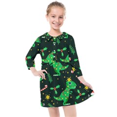 Christmas Funny Pattern Dinosaurs Kids  Quarter Sleeve Shirt Dress by Ket1n9