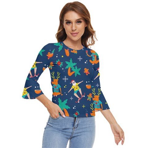 Colorful Funny Christmas Pattern Bell Sleeve Top by Ket1n9