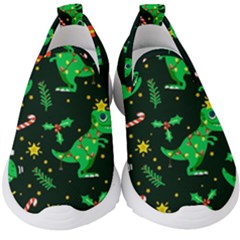 Christmas Funny Pattern Dinosaurs Kids  Slip On Sneakers by Ket1n9