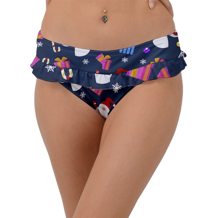 Colorful Funny Christmas Pattern Frill Bikini Bottoms