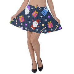 Colorful Funny Christmas Pattern Velvet Skater Skirt by Ket1n9