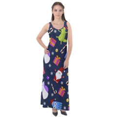 Colorful Funny Christmas Pattern Sleeveless Velour Maxi Dress by Ket1n9