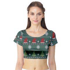 Beautiful Knitted Christmas Pattern Short Sleeve Crop Top by Ket1n9