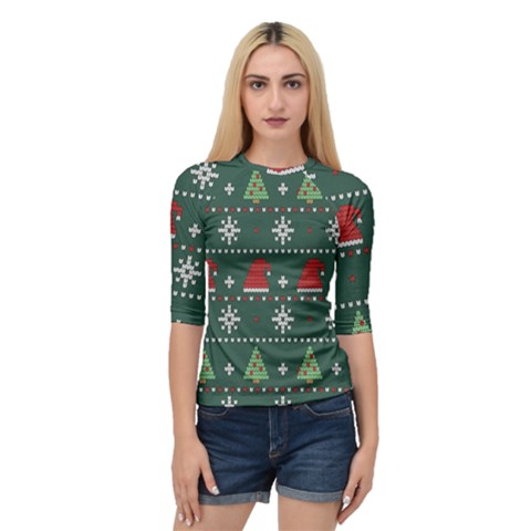 Beautiful Knitted Christmas Pattern Quarter Sleeve Raglan T-shirt by Ket1n9