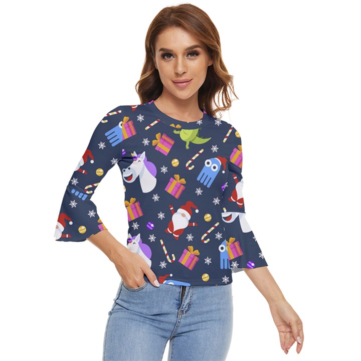 Colorful Funny Christmas Pattern Bell Sleeve Top