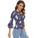 Colorful Funny Christmas Pattern Bell Sleeve Top View3